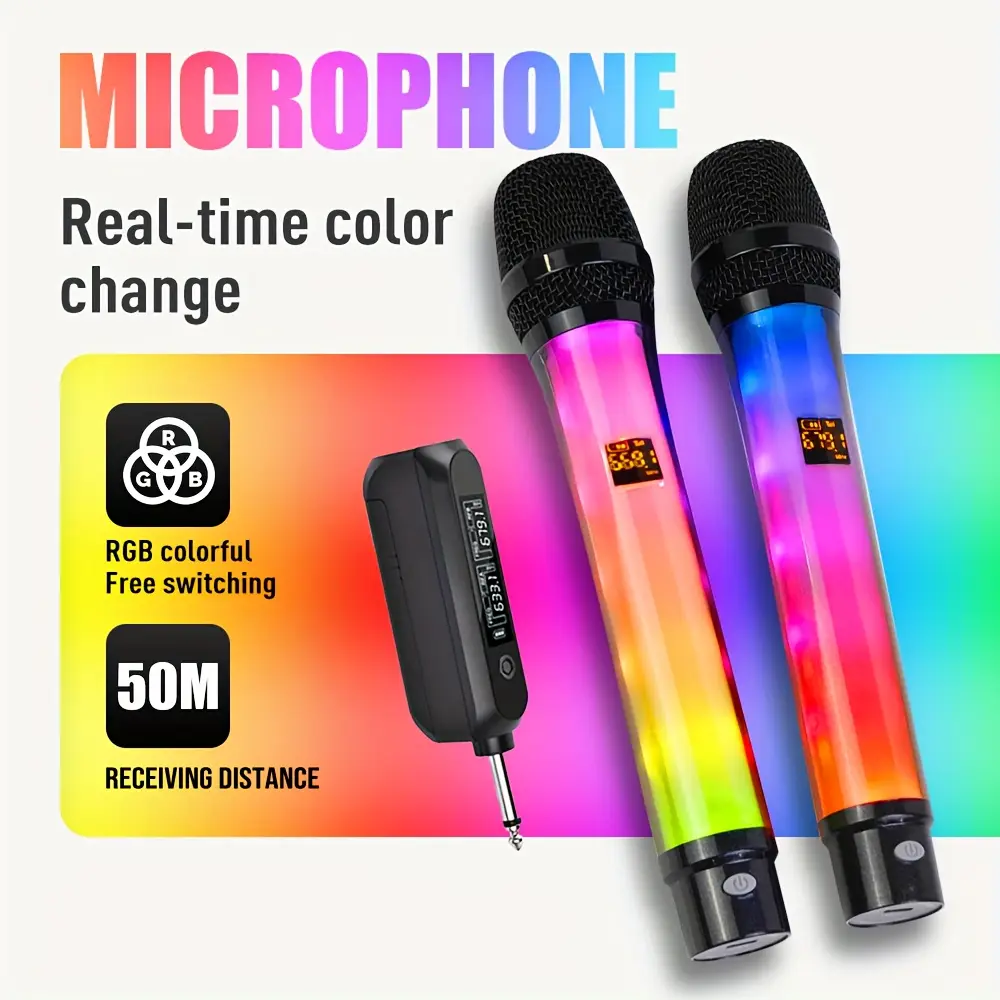 Microphone sans fil rétro à LED – changement de couleur et haut-parleur intégré – Image 3