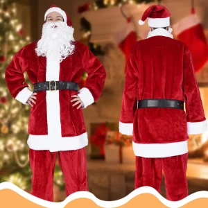 Déguisement Père Noël 4 pièces ultra-épais – Chapeau, haut, pantalon, ceinture