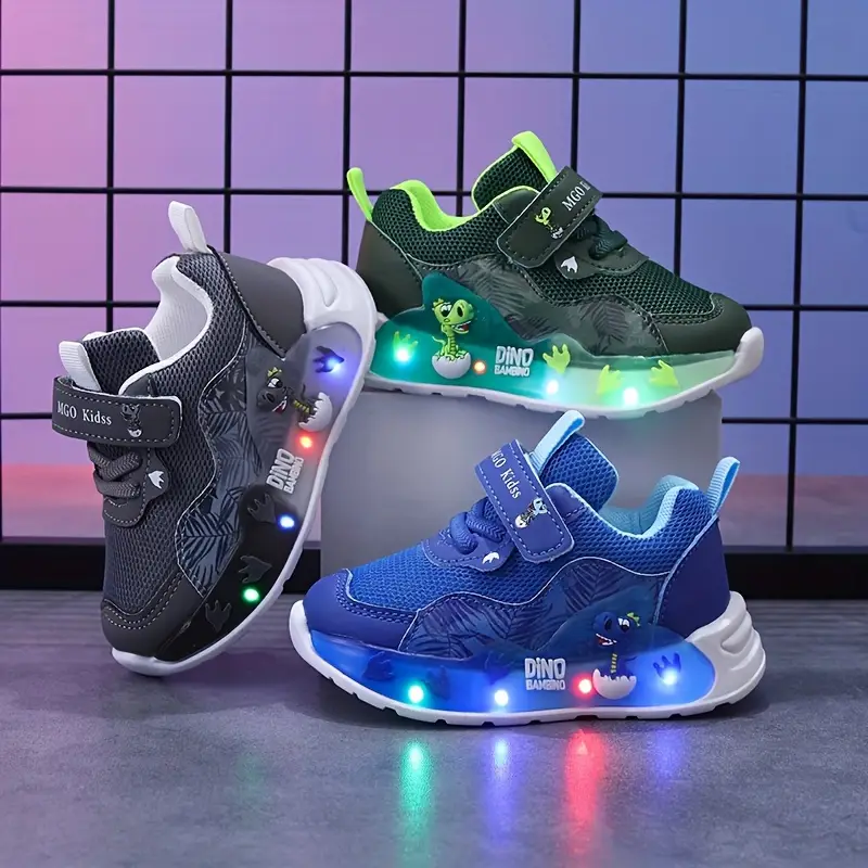 Baskets enfant LED dinosaures – sneakers lumineux garçon fille antichoc – Image 2