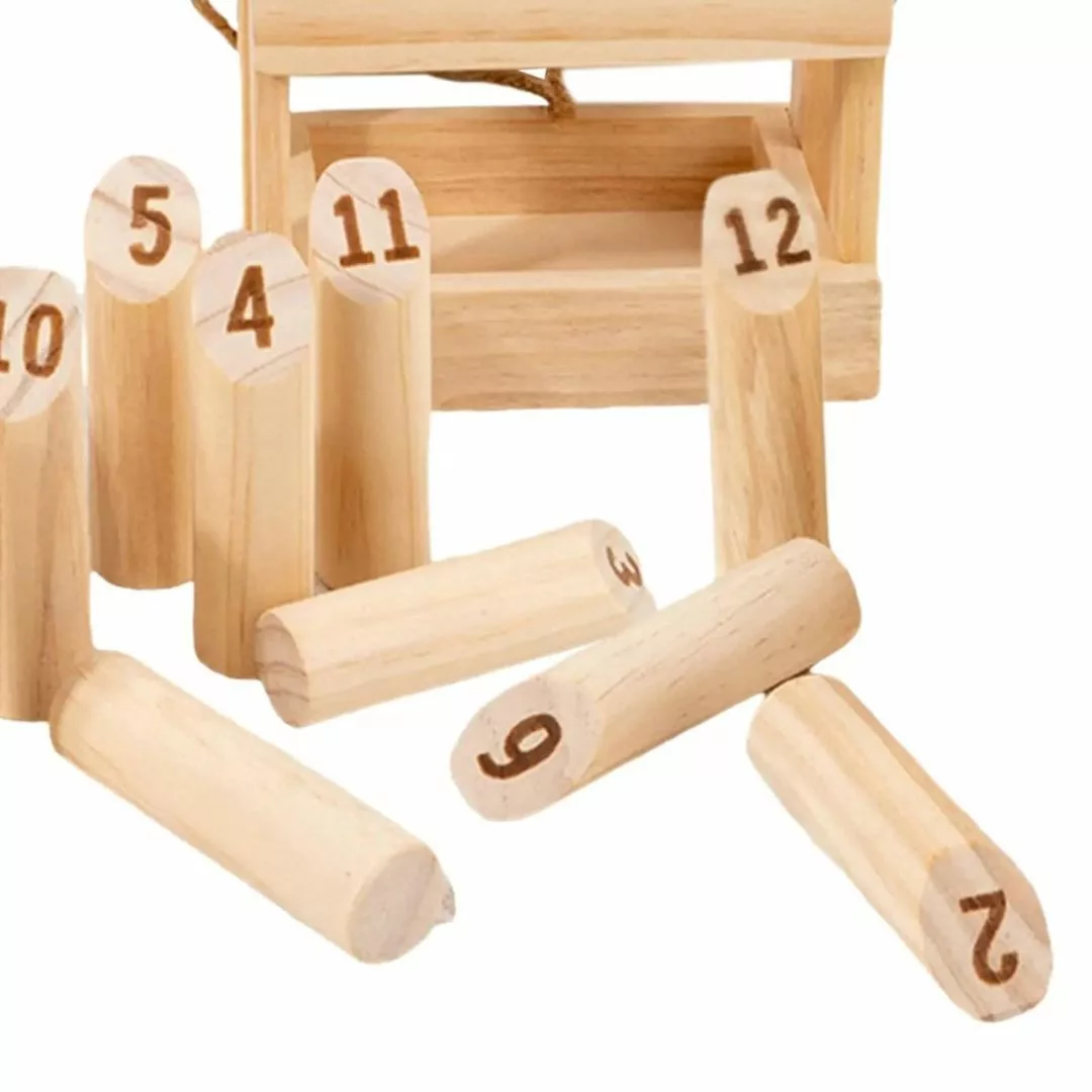 Jeux de quilles en bois – Jeu traditionnel en extérieur pour enfants – Bois naturel durable et ludique – Image 3