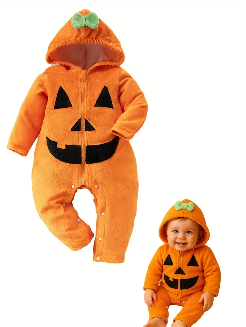 Combinaison bébé fille motif citrouille avec capuche et détails 3D festifs