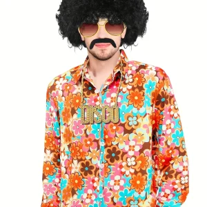 Déguisement disco homme années 70 avec costume, perruque, barbe et accessoires