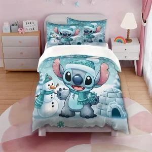 Parure de lit 3 pièces Lilo & Stitch – housse de couette dessin animé doux coton