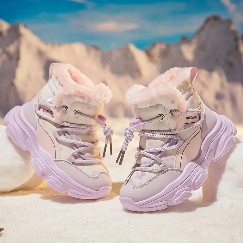 Bottes de neige fille fourrées polaire – montantes confort avec lacets élastiques – Image 3
