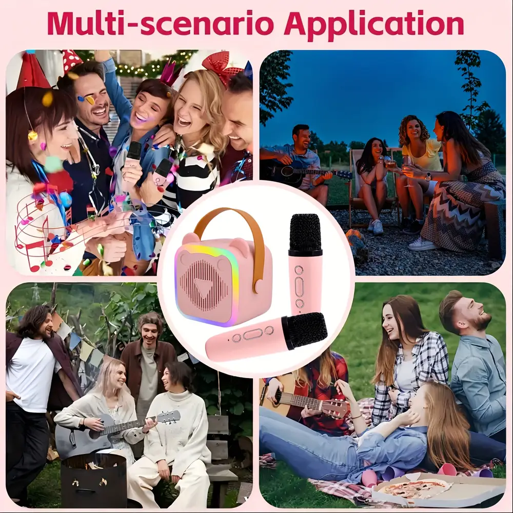Karaoké sans fil avec 2 micros – enceinte rechargeable et lumières LED multicolores – Image 9