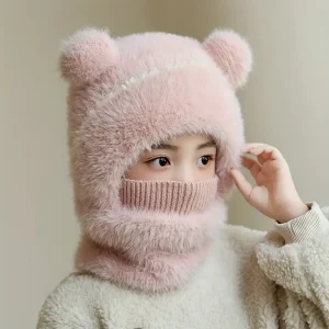 Bonnet enfant tricoté avec cache-cou intégré – chaud et idéal en hiver