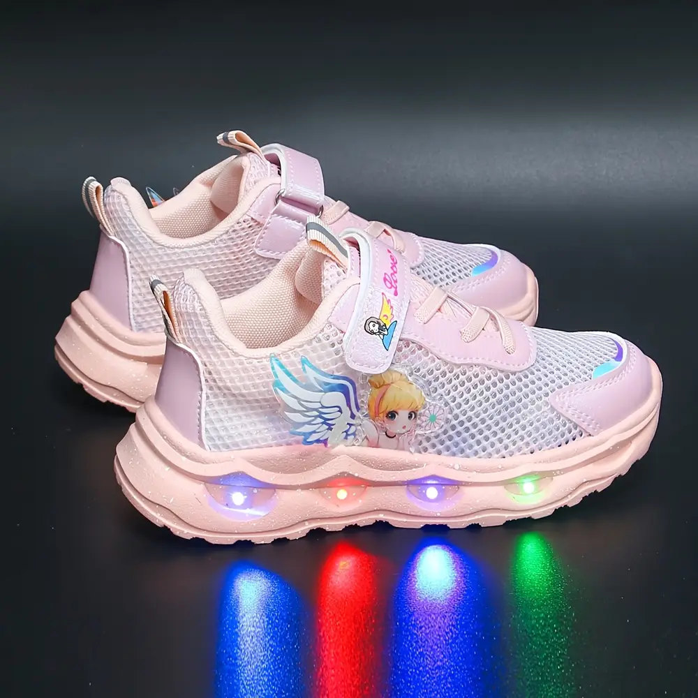 Baskets LED enfant avec ailes lumineuses et étoiles – maille respirante rose – Image 6