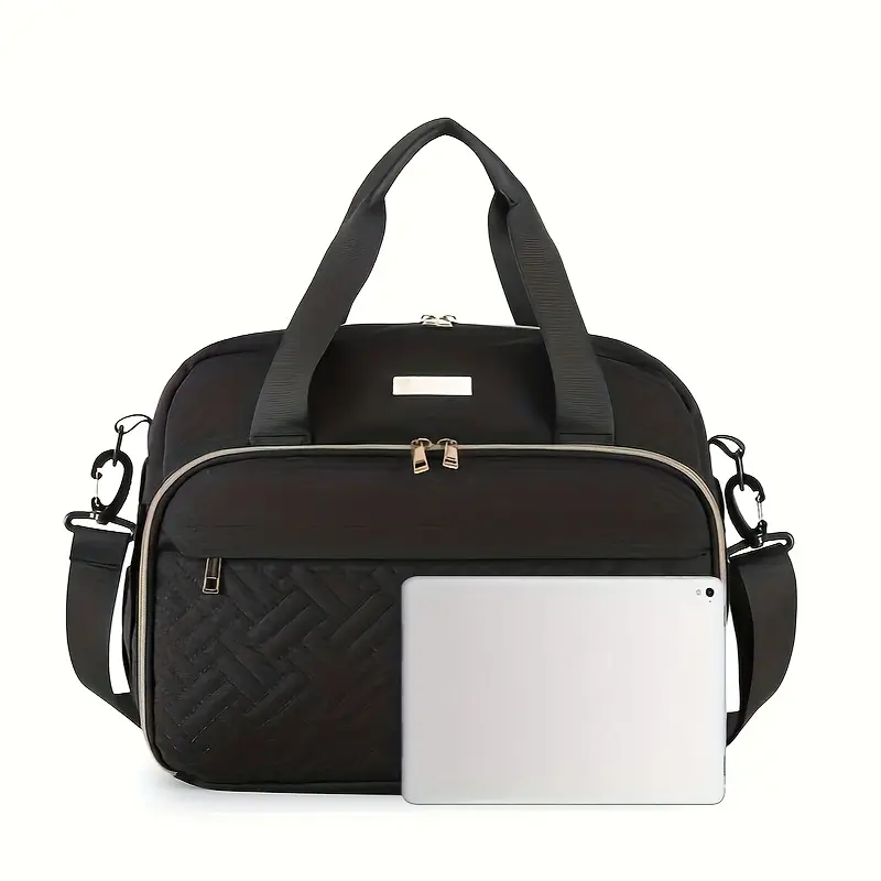 Sac à langer multifonction en tissu Oxford matelassé – rose et gris élégant – Image 2