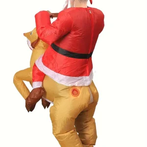 Costume gonflable adulte Père Noël chevauchant un renne – effet réaliste et festif