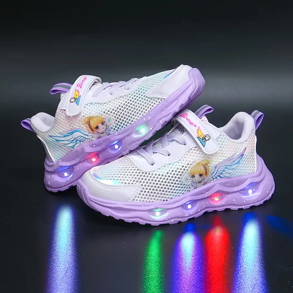 Baskets LED enfant avec ailes lumineuses et étoiles – maille respirante rose – Image 2