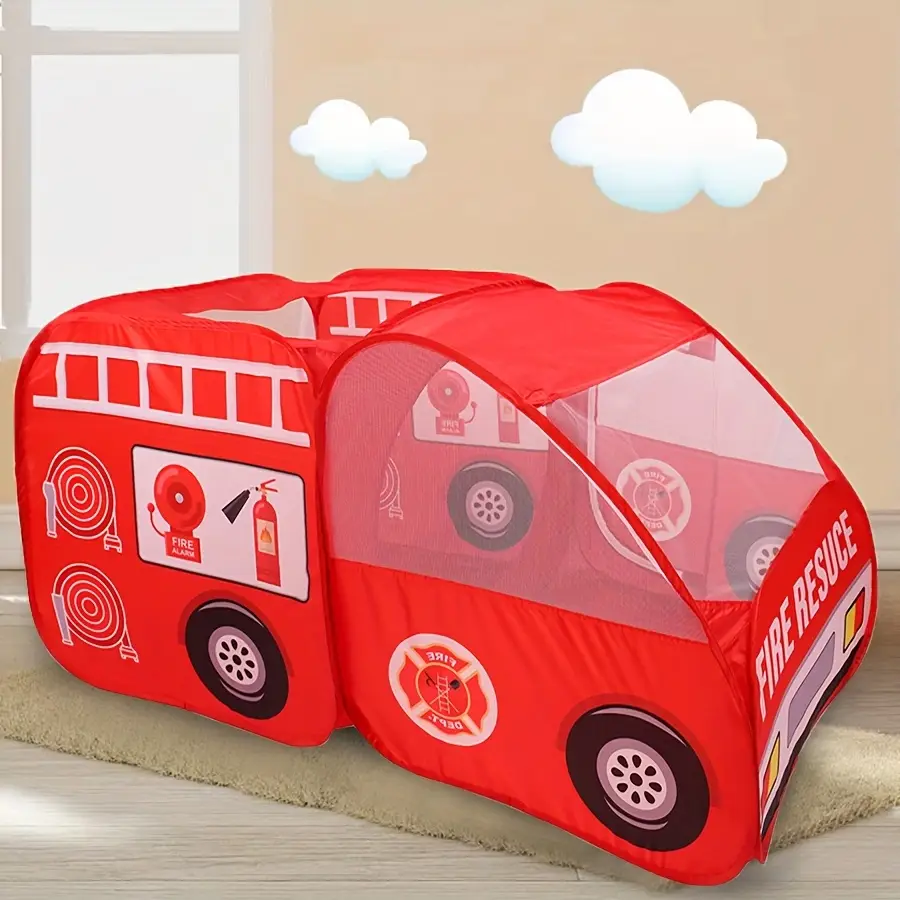 Tente enfant camion de pompier – jeu de rôle pliable intérieur extérieur – Image 5