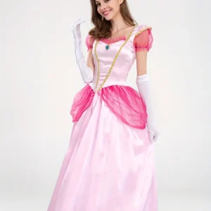 Robe princesse fille satin élégant avec couronne dorée – déguisement féerique