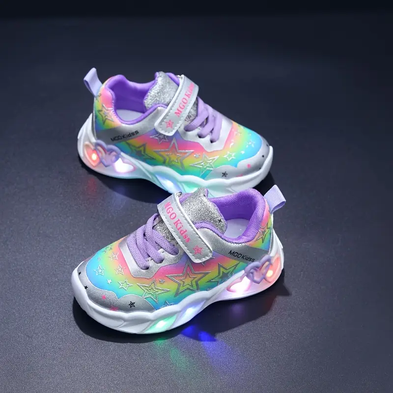 Baskets fille motifs étoile et cœur – Chaussures sport confort rose