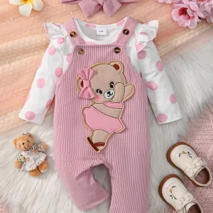 Ensemble naissance 3 pièces bébé fille – body, pantalon et bonnet assortis