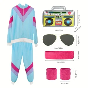 Déguisement rétro années 80 complet – veste, pantalon, accessoires fluo fête