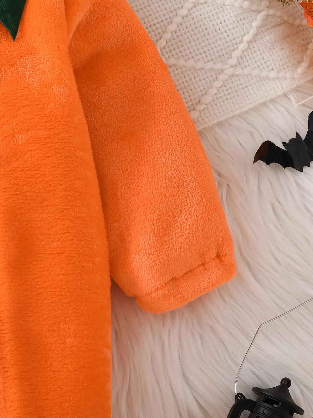 Combinaison bébé en peluche citrouille avec capuche – déguisement doux Halloween – Image 5