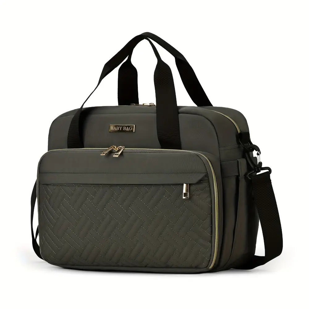 Sac à langer multifonction en tissu Oxford matelassé – rose et gris élégant – Image 4