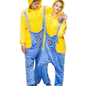 Pyjama kigurumi ours en polaire douce jaune avec capuche et poches