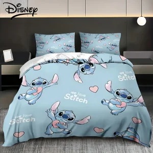 Housse de couette Stitch 3 pièces en polyester doux – thème anime lavable