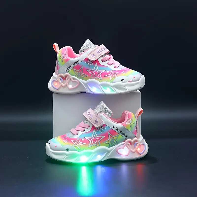 Baskets fille motifs étoile et cœur – Chaussures sport confort rose – Image 7