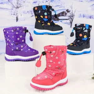 Bottes de neige enfant imperméables doublées fourrure – hiver mixte chaud antidérapant