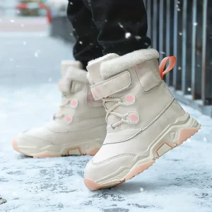 Bottes de neige enfant fourrées antidérapantes à rayures – hiver chaud et confort