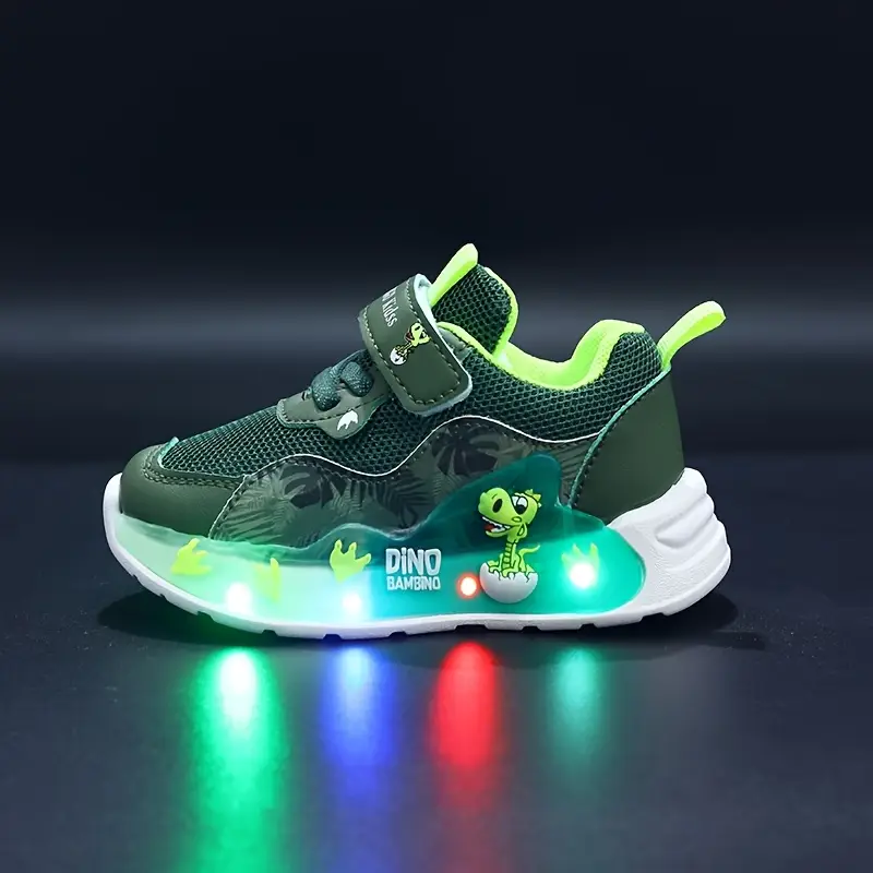 Baskets enfant LED dinosaures – sneakers lumineux garçon fille antichoc