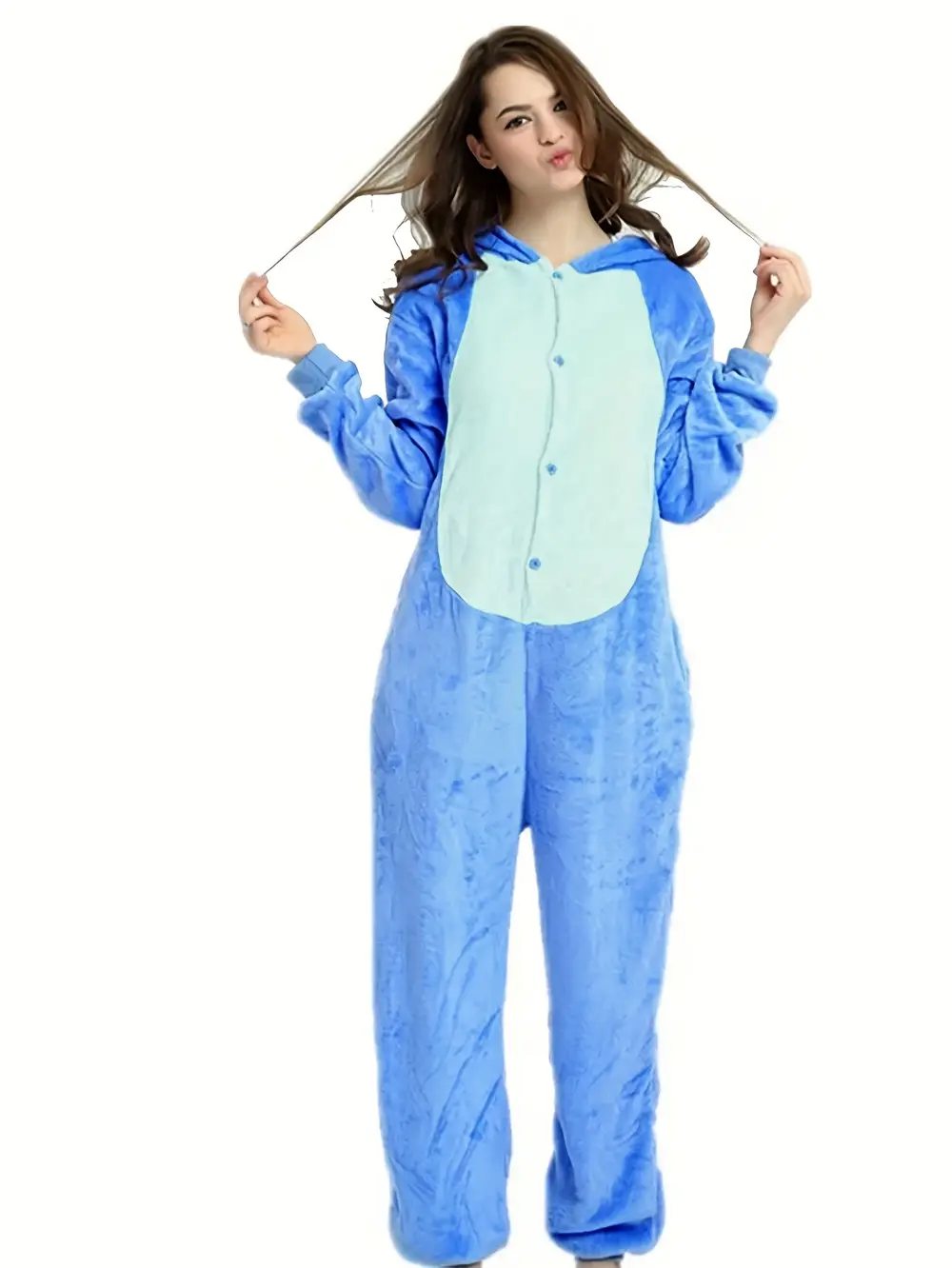 Pyjama combinaison Stitch adulte en polaire douce avec capuche – unisexe confortable – Image 4