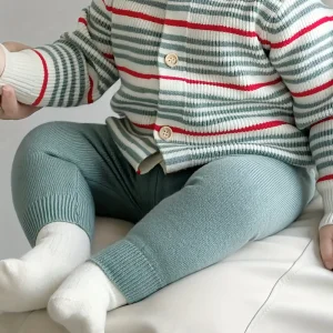 Ensemble naissance bébé fille – cardigan rayé polaire et pantalon chaud extérieur