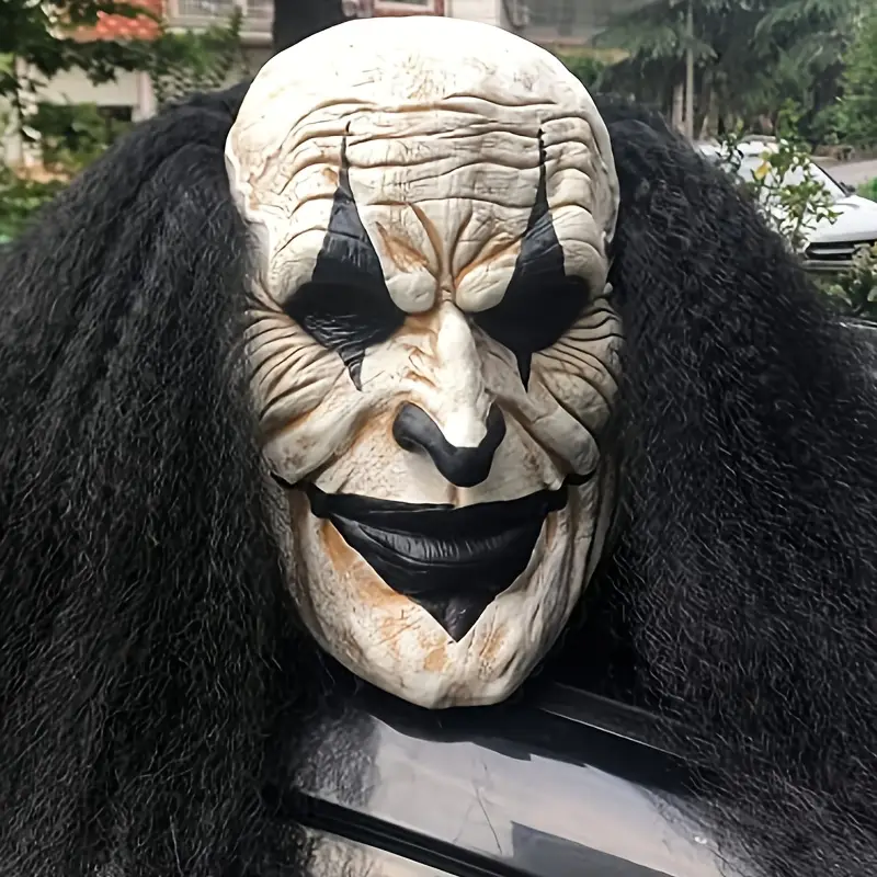 Masque de clown tueur en latex réaliste avec perruque bouclée – Halloween horreur – Image 6