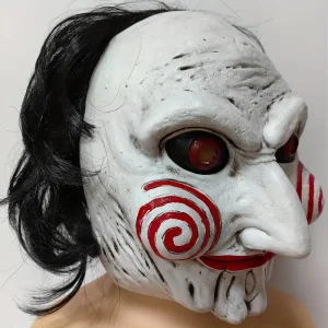 Masque clown effrayant en latex – style horreur Saw pour Halloween et cosplay