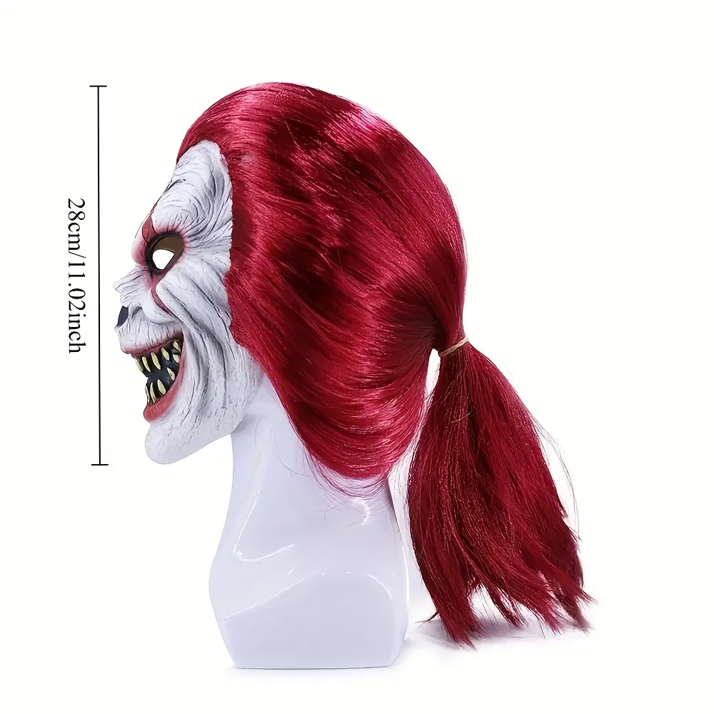 Masque de clown réaliste avec cheveux ondulés – latex effrayant pour Halloween – Image 6