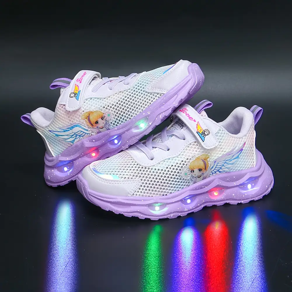 Baskets LED enfant avec ailes lumineuses et étoiles – maille respirante rose – Image 7