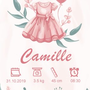 Affiche de naissance Robe rose