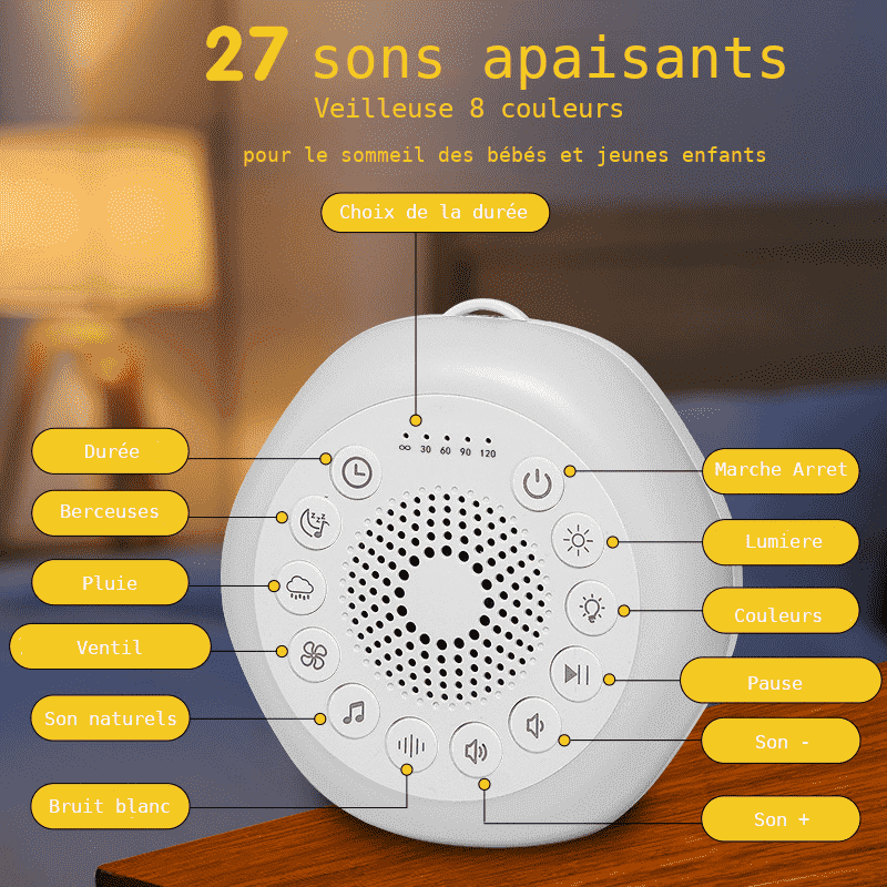 Boite à musique – Aide au Sommeil avec 27 Sons & Veilleuse 8 Couleurs (Rechargeable) – Image 2
