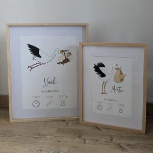 Affiche de naissance personnalisée – motif cigogne