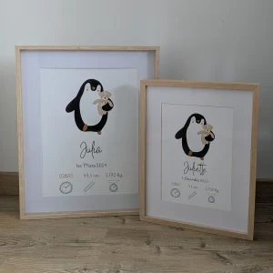 Affiche naissance personnalisée – motif pingouin