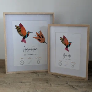 Affiche naissance personnalisée – motif colibri