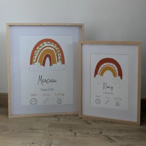 Affiche de naissance personnalisée – motif arc en ciel