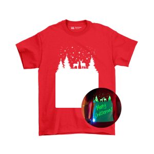 T-shirt enfant phosphorescent Rennes de Noël et lampe led, Rouge/blanc