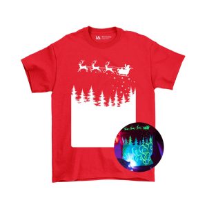 T-shirt enfant phosphorescent Traineau du Père Noël et lampe led, Rouge/blanc