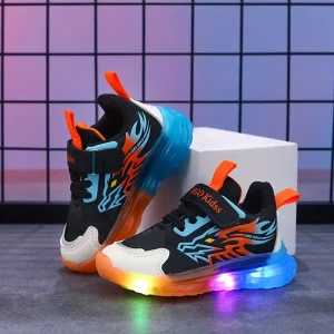 Baskets enfant LED motif dinosaure – chaussures sport lumineuses garçon fille