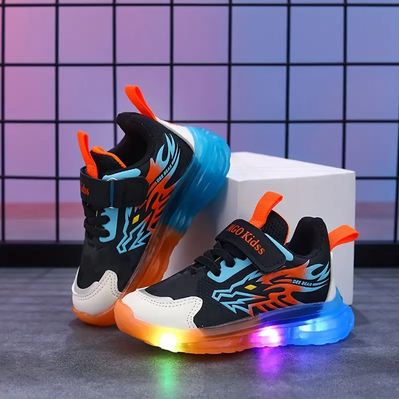 Baskets enfant LED motif dinosaure – chaussures sport lumineuses garçon fille