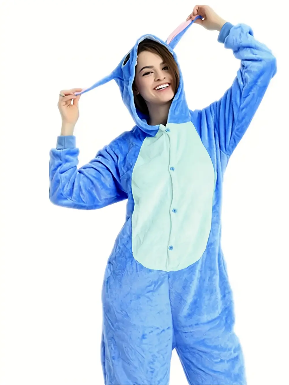Pyjama combinaison Stitch adulte en polaire douce avec capuche – unisexe confortable – Image 2