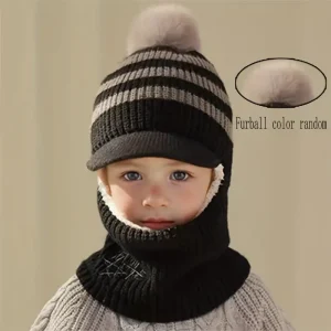 Bonnet d’hiver enfant avec tour de cou tricoté chaud et doux – 1 pièce