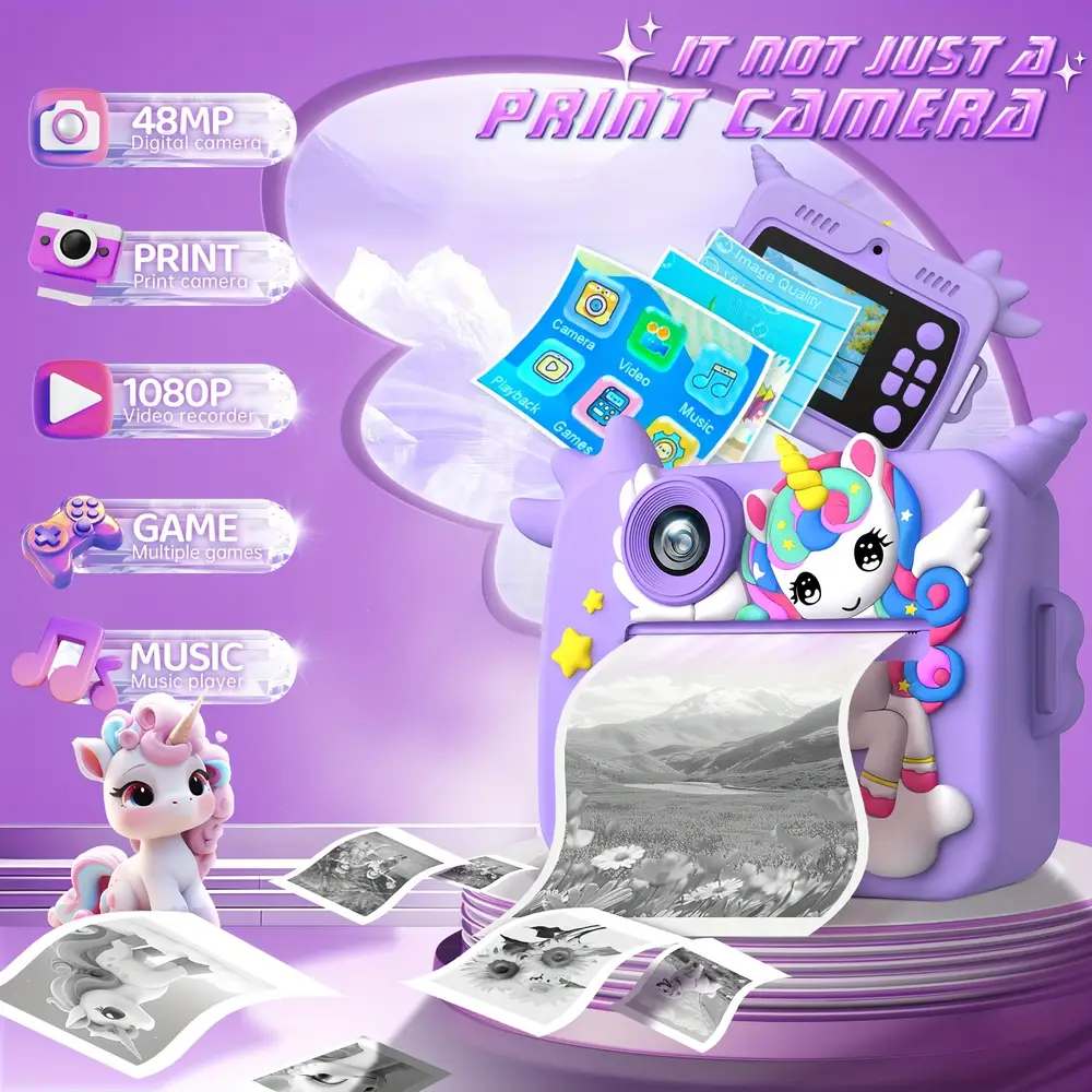 Appareil photo instantané enfant HD 1080p – caméra jouet avec impression photo – Image 3
