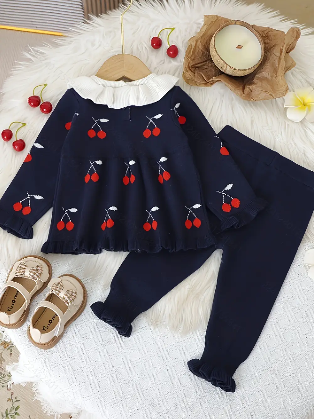 Tenue de naissance bébé fille – Ensemble legging à motif fruité d’hiver – Image 2