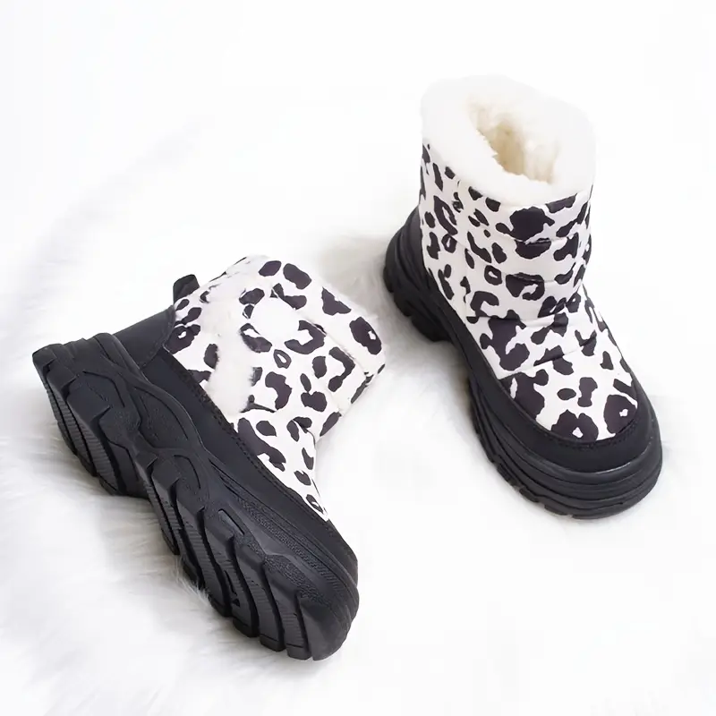 Bottes de neige fille en peluche chaude – motif léopard dessin animé hiver – Image 2