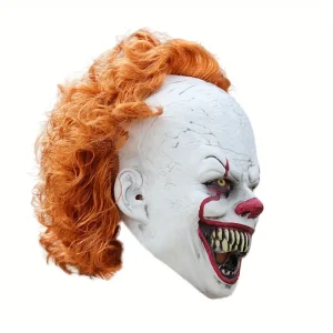 Masque de clown effrayant adulte – latex réaliste avec cheveux – Halloween cosplay