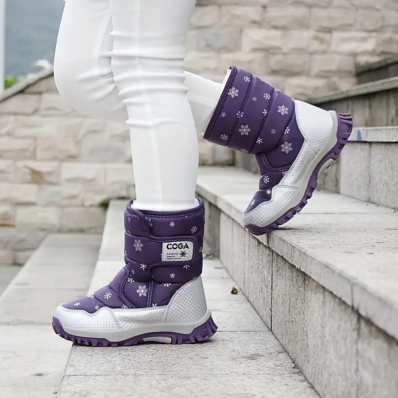 Bottes de neige enfant imperméables avec doublure chaude et motif flocon – Image 3